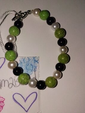 Green Beaded Pearl Accent Bracelet - Women Jewelry